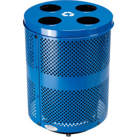 GoVets™ Deluxe Outdoor Perforated Steel Recycling Can W/Multi-Stream Lid36 GalBlue 368RBLD641