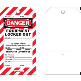 Brady® PLLT2  Danger Equipment Locked Out Tag Two-part Tags With Stubs Polyester 25/Pack PLLT2