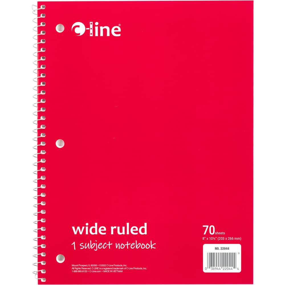 Note Pads, Writing Pads & Notebooks, Product Type: Wide Ruled Spiral-Notebook , Paper Color: White , Style of Rule: Wide , Cover Color: Red  MPN:22044-CT