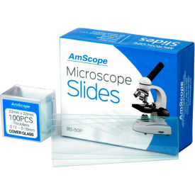 AmScope BS-50P-100S-22 50 pcs. Pre-Cleaned Blank Microscope Slides and 100 pcs. Square Cover Slips BS-50P-100S-22