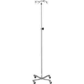 Blickman 1410SS Stainless Steel IV Stand with 4-Leg Base 2-Hook 51-3/4