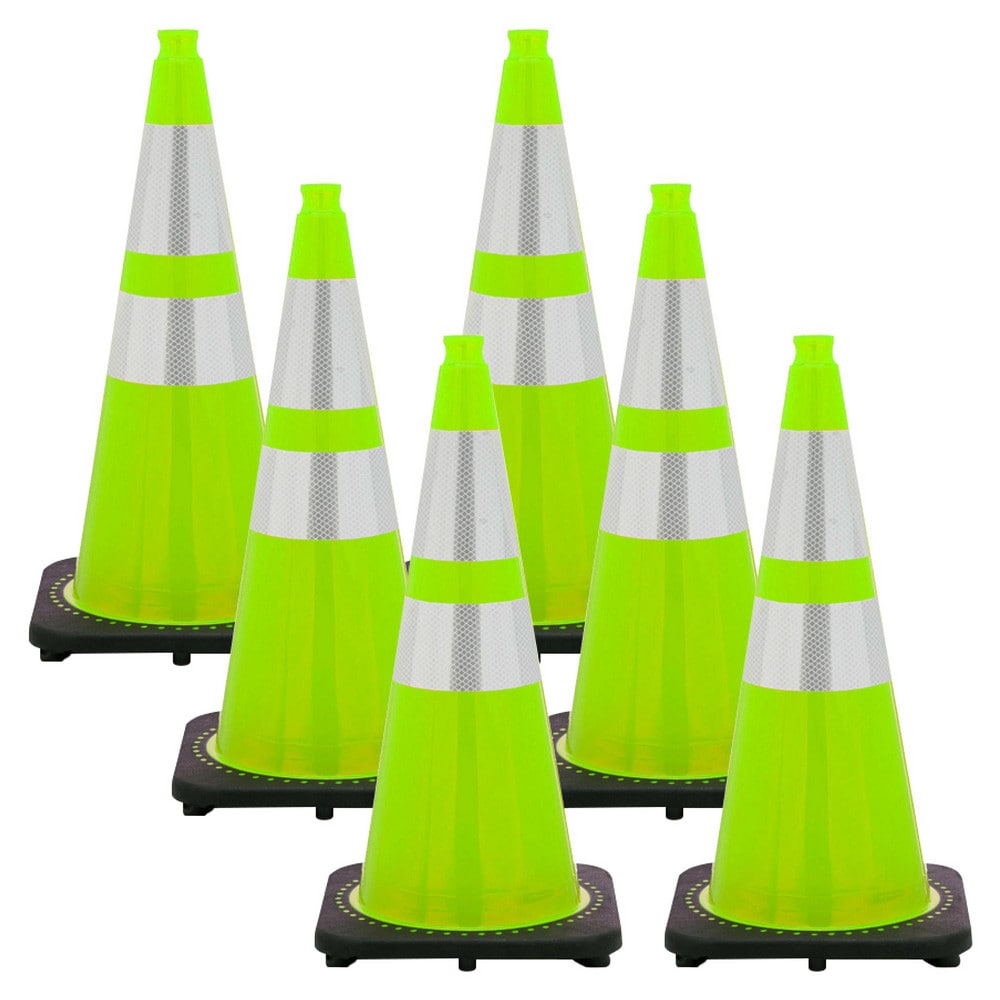 Traffic Cones, Cone Type: Cone with Base , Color: Safety Green , Cone Material: PVC , Base Material: Rubber , Reflective Collars: Yes  MPN:97577-6