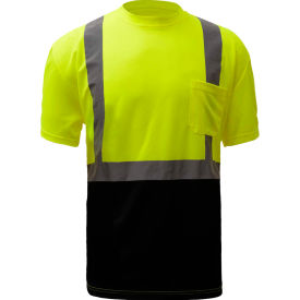 GSS Safety 5111 Class 2 Microfiber Birdseye Short Sleeve T-Shirt W/ Black Bottom Lime L Tall 5111-L TALL