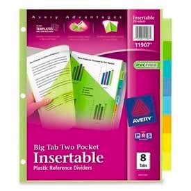 Avery® Plastic Two-Pocket Insertable Dividers Assorted 8 Tabs/Set 11907