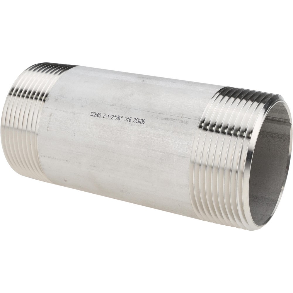 Stainless Steel Pipe Nipples & Pipe, Thread Style: Threaded on Both Ends , Schedule: 40 , Thread Standard: NPT  MPN:6BN21/2X6