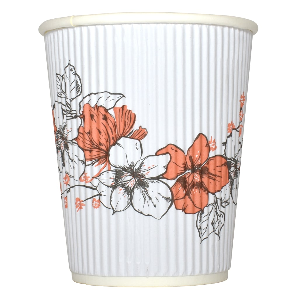 Hotel Emporium Floral Ripple Hot Cups, 8 Oz, 100% Recycled, White, Pack Of 500 Cups MPN:FLORAL-RIPPLE-8OZ