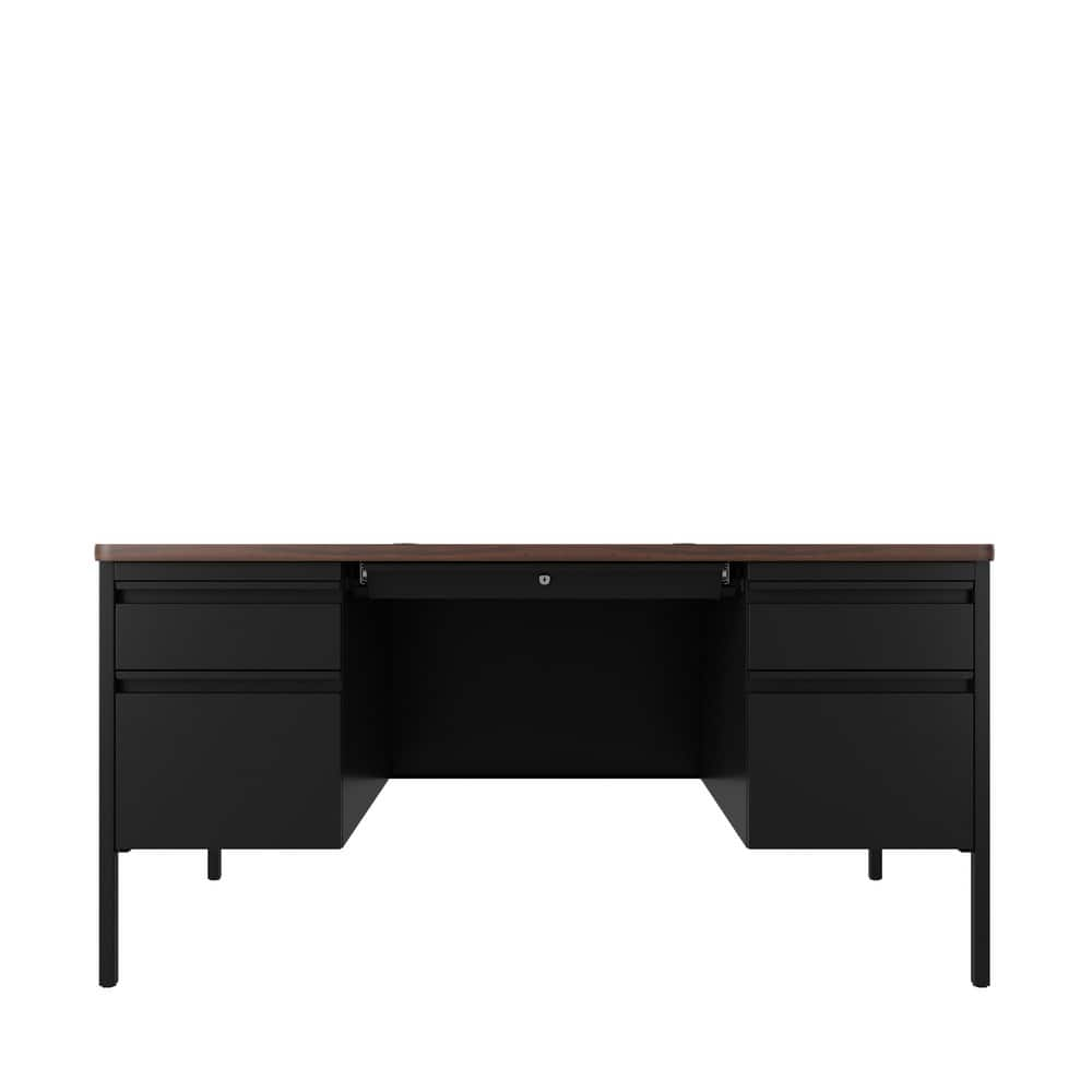 Steel Base Double Pedestal Desk: Woodgrain Laminate Top, Black & Walnut MPN:22654