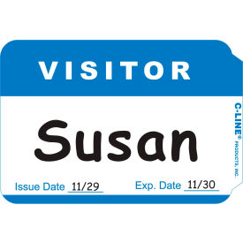 C-Line Products Pressure Sensitive Badges Visitor Blue 3-1/2