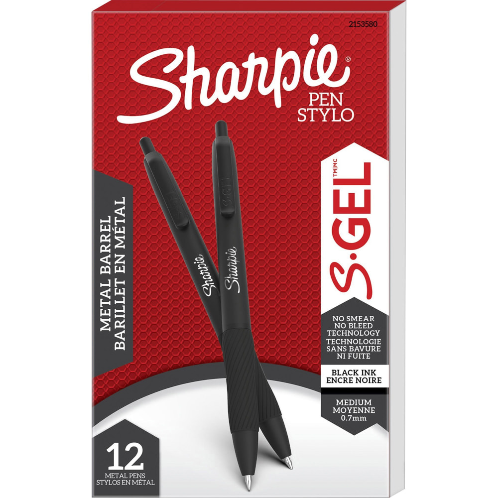 Sharpie S-Gel Pens, Pack Of 12, Medium Point, 0.7 mm, Matte Black Barrel, Black Ink (Min Order Qty 2) MPN:2153580