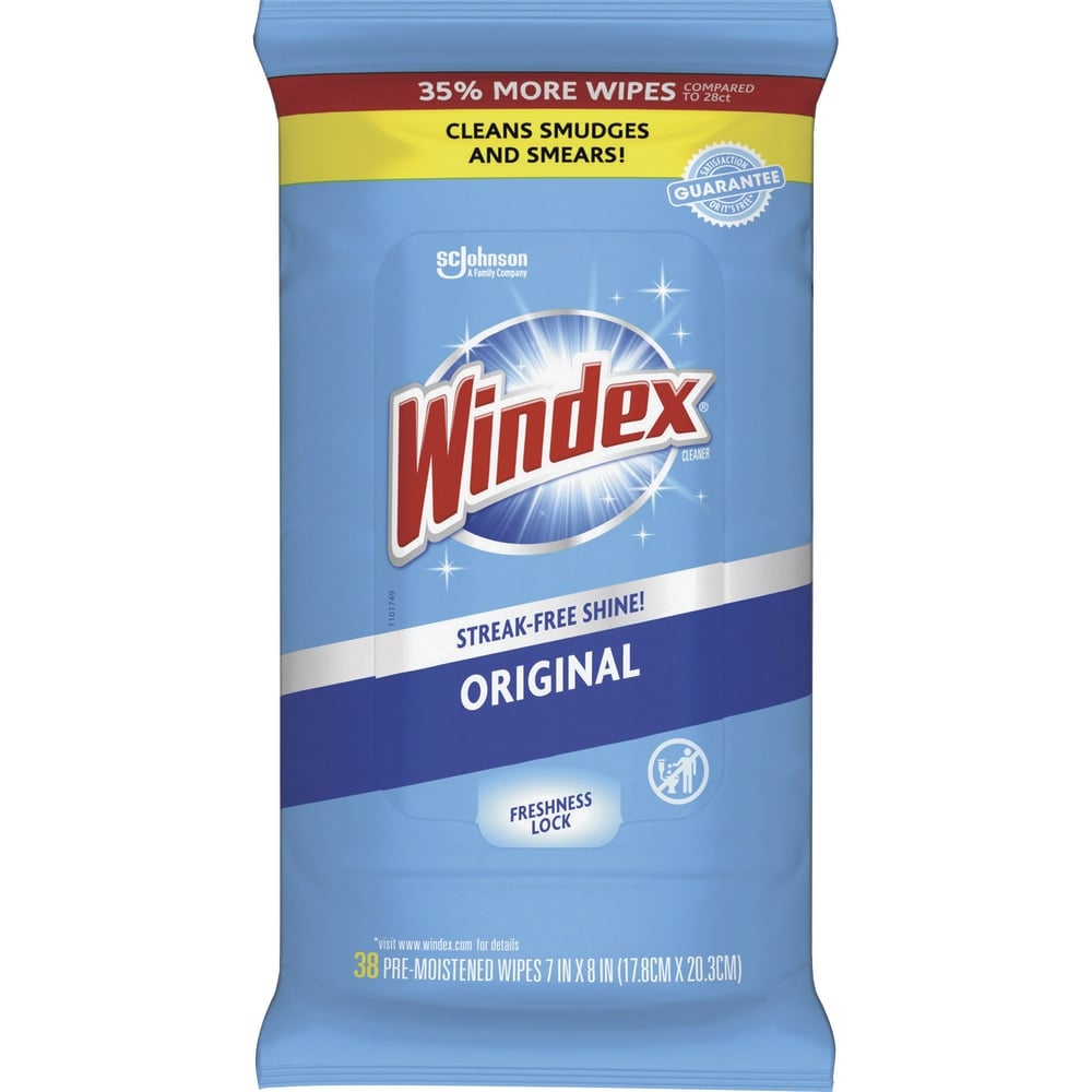 Windex Glass & Surface Wipes, 38 Sheets Per Container, Blue (Min Order Qty 8) MPN:SJN319251