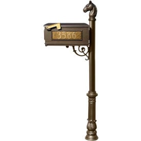 Lewiston Equine Mailbox w/Cast Aluminum Address Plates Horsehead Finial & Ornate Base Bronze LMC-701-BZ