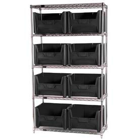 Quantum WR5-700 Chrome Wire Shelving With 8 Giant Hopper Bins Black 18x42x74 WR5-700BK