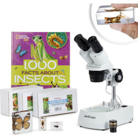 AmScope 20X-40X Student Stereo Microscope 9-pc 3D Insect Specimen Kit Book & Digital Camera SE306R-BKI-INST-E