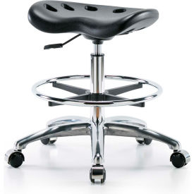 Interion® Polyurethane Tractor Stool With Foot Ring - Black w/ Chrome Base 85441B23