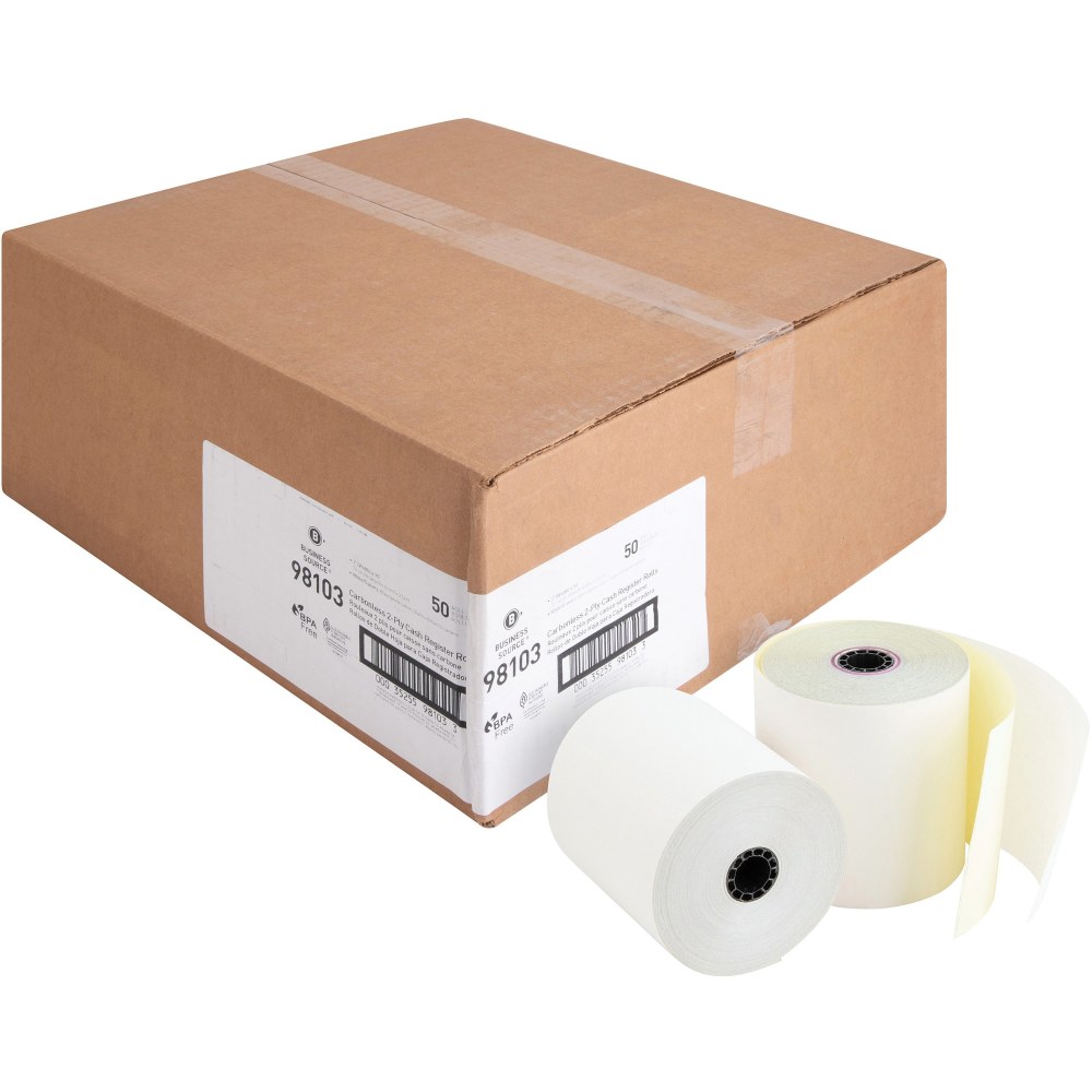 Business Source Carbonless Paper, 3in x 90ft, Carton Of 50 Rolls MPN:98103