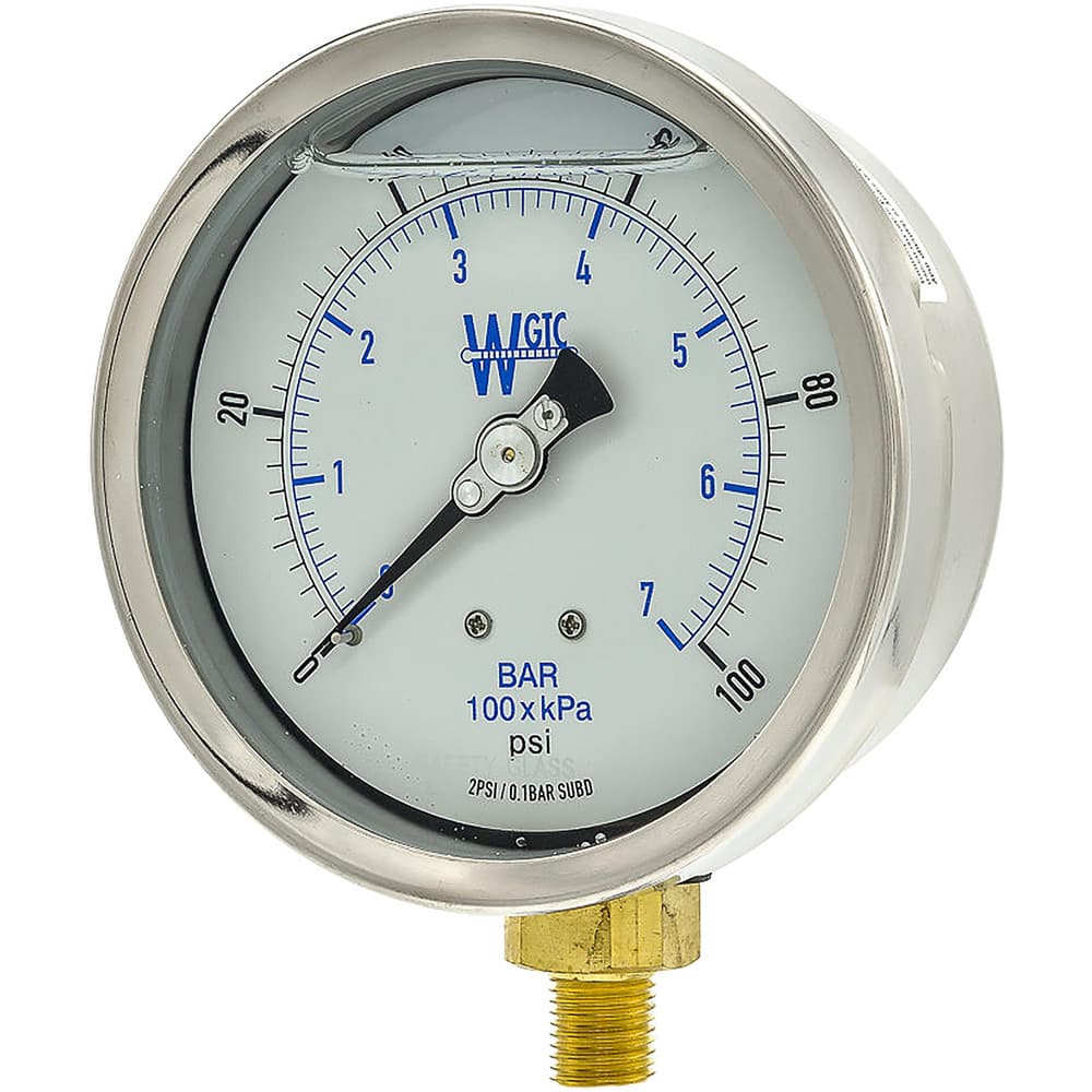 Pressure Gauges, Gauge Type: Filled , Scale Type: Dual , Accuracy (%): 1% full-scale , Dial Type: Analog , Thread Type: 1/4