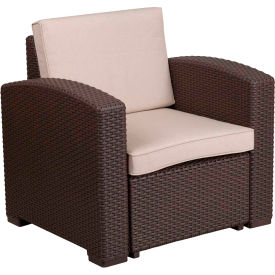 Flash Furniture® All Weather Faux Rattan Chair Chocolate Brown w/ Beige Cushions -SF1-1-GGDAD