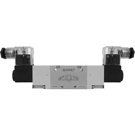 Aignep USA 5/3 Dbl Solenoid Valve Ext Pilot Open Cntr Spr Cntred G1/4 24V DC/3W Coil LED Conn. 01VA07OC030202