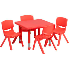 Flash Furniture 24'' Square Plastic Height Adjustable Activity Table Set with 4 Chairs - Red YCX-0023-2-SQR-TBL-RED-E-GGYU-