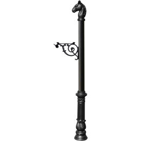 Lewiston Equine Post Only w/Support Bracket Horsehead Finial & Decorative Ornate Base Black LPST-701-BL