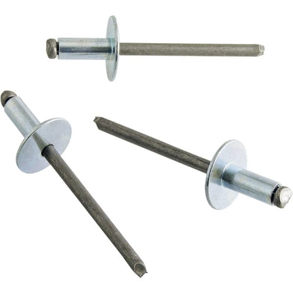 Open End Blind Rivet: Size 4, Large Flange Head, Steel Body, Steel Mandrel MPN:POPSD44BSLF