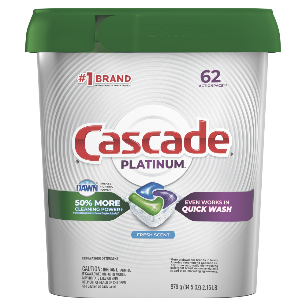 Cascade Platinum Dishwasher Pods, Fresh Scent, 62 Pods Per Case, Set Of 3 Cases MPN:97726CT