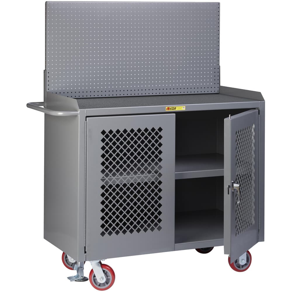 Mobile Work Centers, Center Type: Center Shelf , Load Capacity: 3600 , Height (Inch): 67 , Number Of Bins: 0 , Color: Gray  MPN:MMP32D-FL-PB