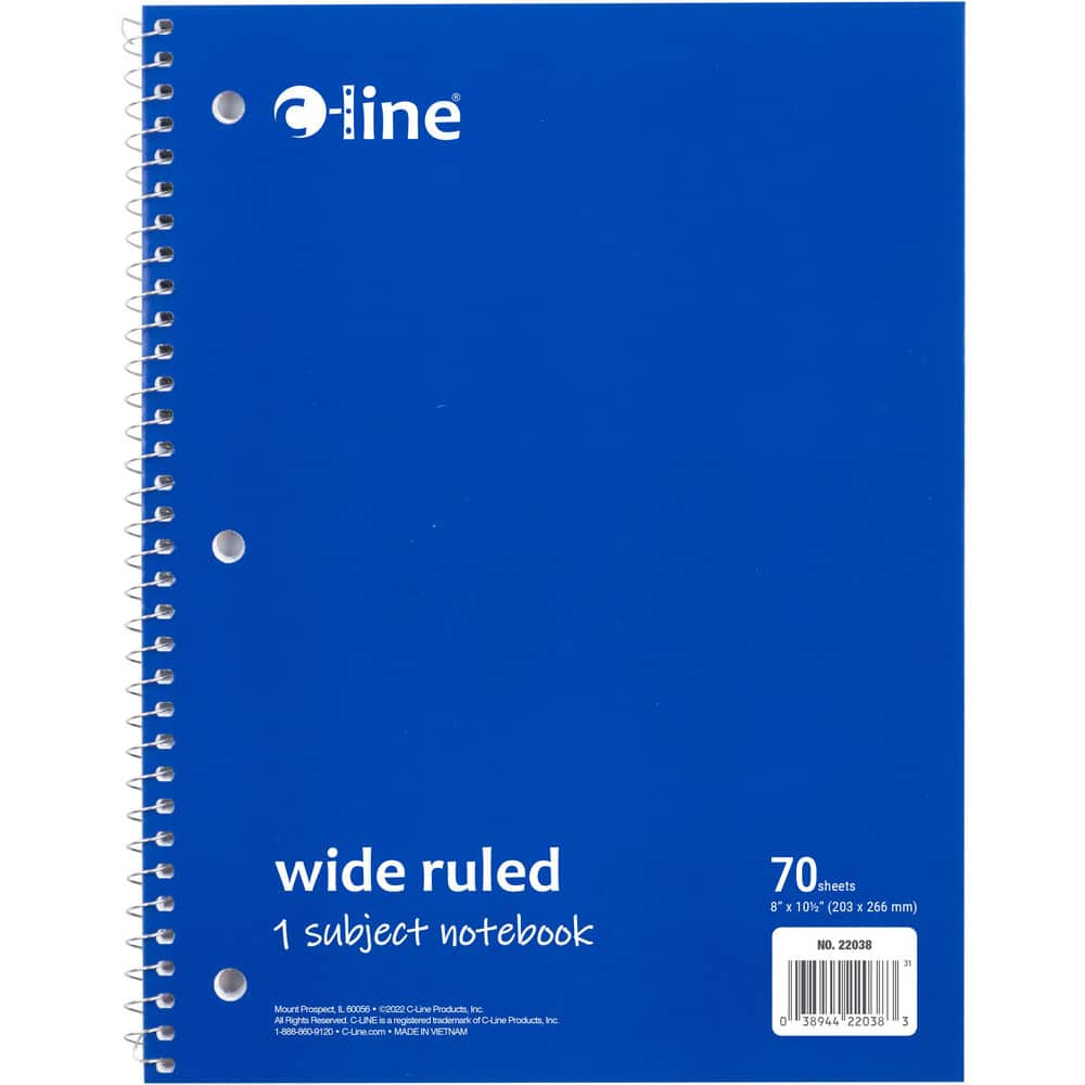 Note Pads, Writing Pads & Notebooks, Product Type: Wide Ruled Spiral-Notebook , Paper Color: White , Style of Rule: Wide , Cover Color: Blue  MPN:22038-CT