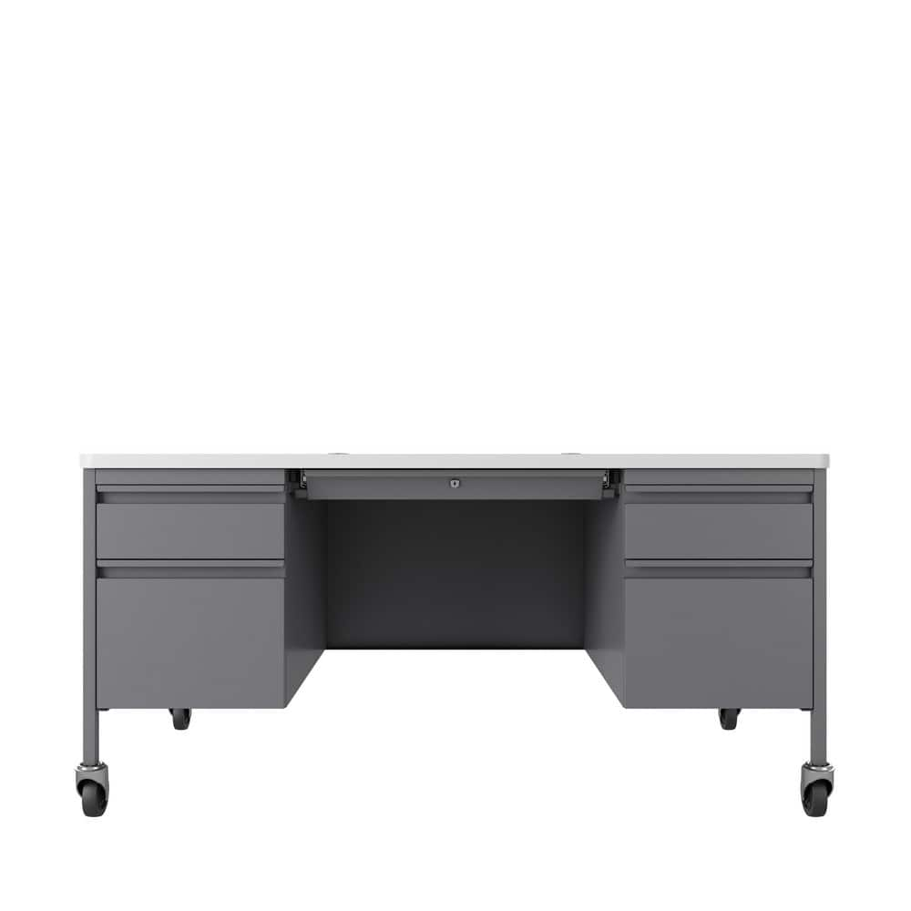 Steel Base Double Pedestal Desk: Woodgrain Laminate Top, Platinum & White MPN:22659