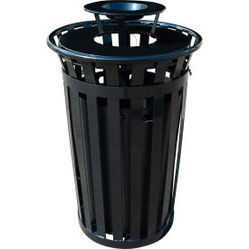 GoVets™ Outdoor Slatted Steel Trash Can w/ Ashtray Lid & Access Door 36 Gal. Black 633BK641