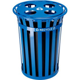 GoVets™ Outdoor Steel Slatted Recycling Can With Multi-Stream Lid 36 Gallon Blue 365RBL641