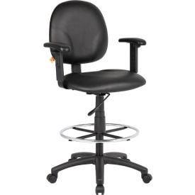 Interion® Drafting Stool with Arms and Footring - Vinyl - Black 9775B62