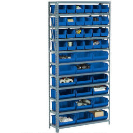 GoVets™ Steel Open Shelving with 8 Blue Plastic Stacking Bins 5 Shelves - 36x18x39 248BL603
