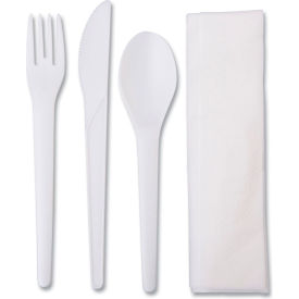 Eco-Products® Plantware Compostable Cutlery Kit Knife/Fork/Spoon/Napkin Pearl White 250/Case EP-S015