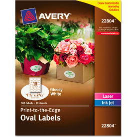 Avery® Oval Easy Peel Labels 1-1/2 x 2-1/2 Glossy White 180/Pack 22804