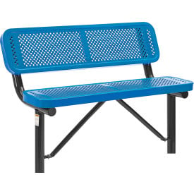 GoVets™ 4' Outdoor Steel Bench w/ Backrest Perforated Metal In Ground Mount Blue 744IBL695