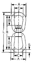 850 Lbs. Load Limit, 3-3/8 Inches Long x 1/4 Inch Diameter Oval Eye Swivel MPN:21505-3