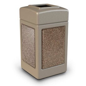 PolyTec™ Square Waste Container Beige with Riverstone Stone Panels 42-Gallon 720315