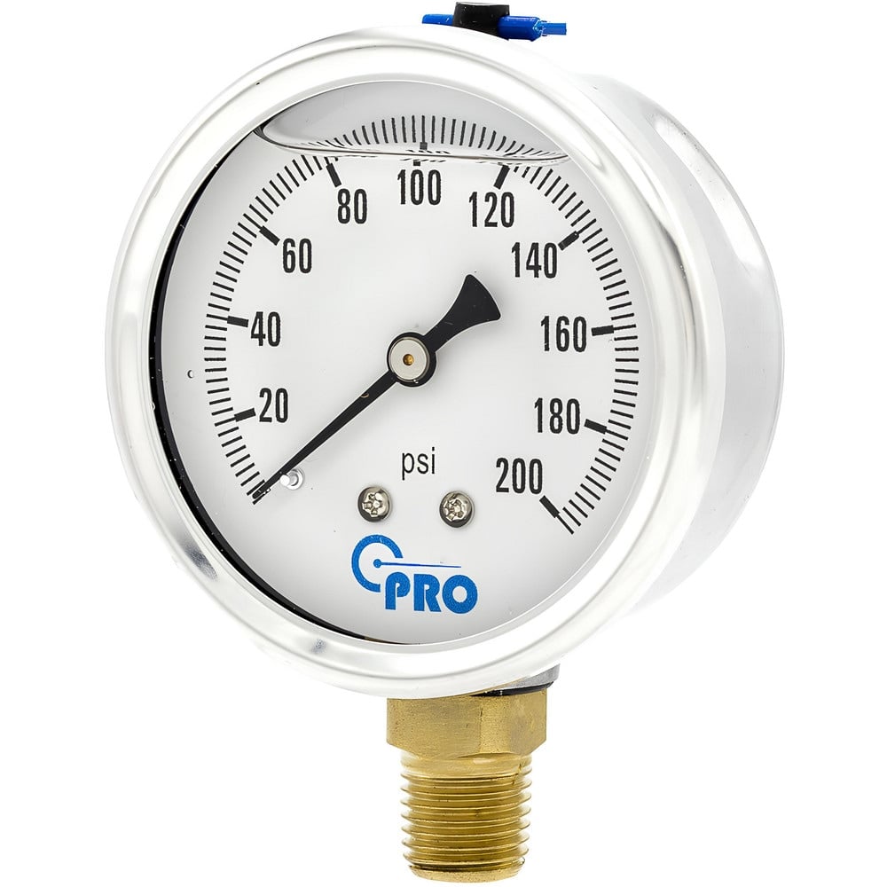 Pressure Gauges, Gauge Type: Pressure Single Scale , Scale Type: Single , Accuracy (%): 3-2-3% , Dial Type: Analog , Thread Type: NPT  MPN:PRO-201L-254G-1