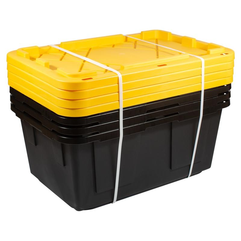 Office Depot Brand by Greenmade Professional Storage Totes, 23-Gallon, Black/Yellow, Pack Of 4 Totes (Min Order Qty 2) MPN:665791