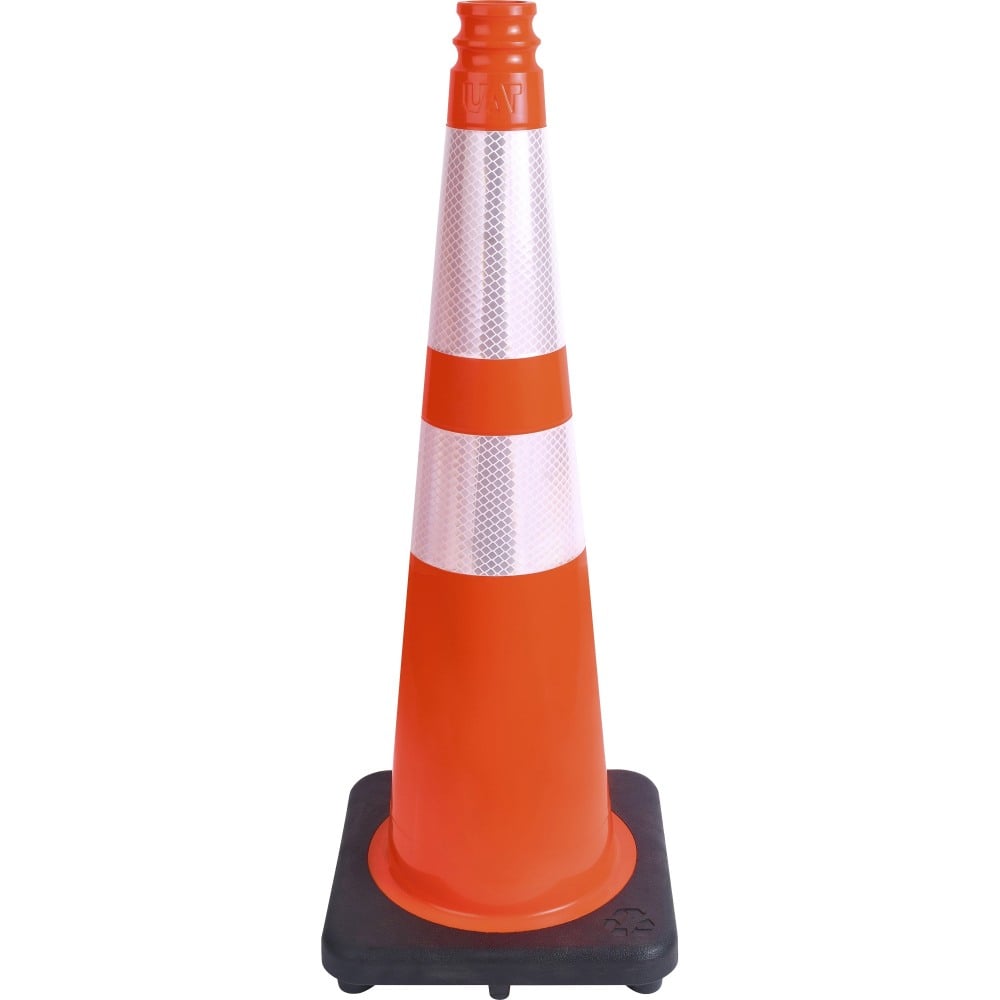 Tatco Slimline Traffic Cones - 1 Each - 10.8in Width x 28in Height x 10.8in Depth - Cone Shape - Reflective, Flexible, Long Lasting - Polyvinyl Chloride (PVC) - Orange, Silver (Min Order Qty 2) MPN:TCO35500