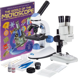 AmScope IQCrew Science Discovery Set with 20X Stereo Microscope & 1000X Compound Microscope M50C-SE100-B14-WM