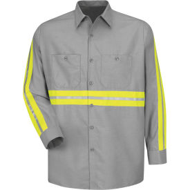 Red Kap® Enhanced Visibility Industrial Long Sleeve Work Shirt Gray Poly/Cotton Regular 4XL SP14EGRG4XL