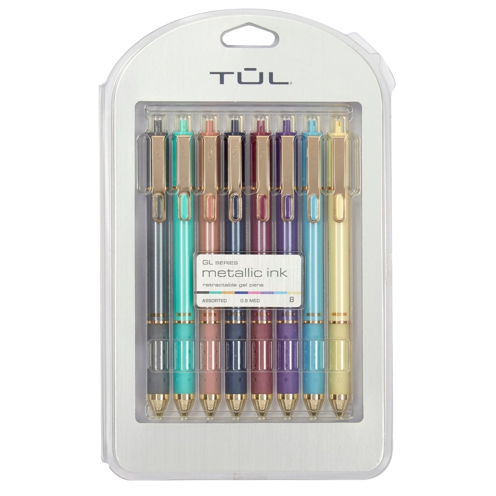 TUL GL Series  Retractable Gel Pens, Medium Point, 0.8 mm, Assorted Barrel Colors, Assorted Metallic Inks, Pack Of 8 Pens (Min Order Qty 6) MPN:MT08P8PF