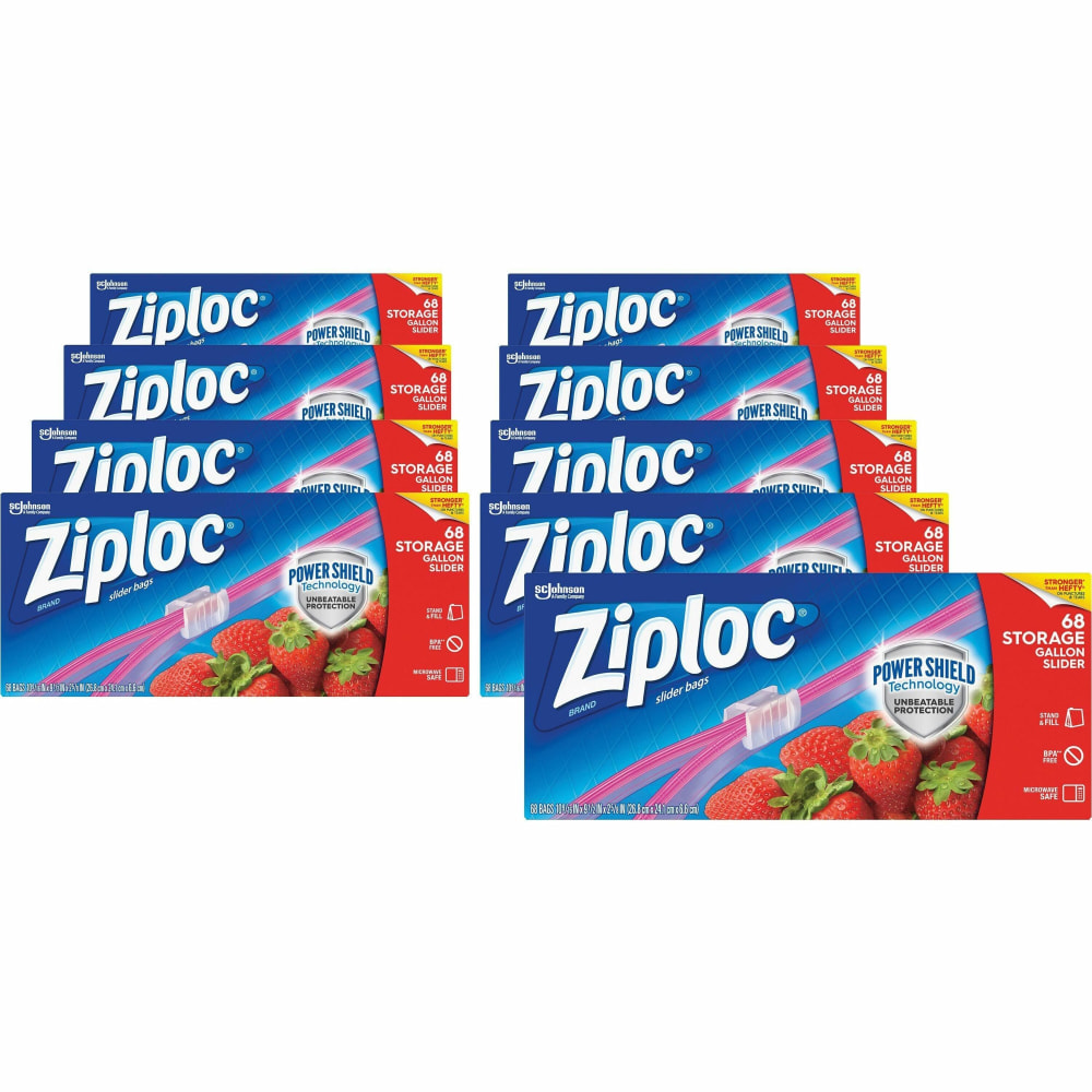 Ziploc Gallon Storage Slider Bags - Large Size - 1 gal Capacity - 10.56in Width x 9.50in Length - Sliding Closure - Blue - 9/Carton - 68 Per Box - Food, Supplies MPN:316489CT