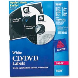 Avery 5698 Laser CD/DVD Labels Matte White 100/Pack 5698