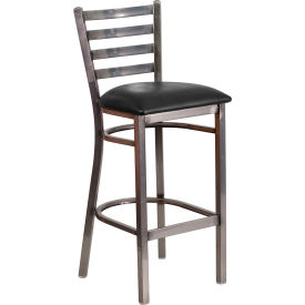 Flash Furniture Clear Coated Ladder Back Metal Restaurant Barstool - Vinyl - Black - Hercules Series DG697BLAD-CLR-BAR-BLKV-GGXU-