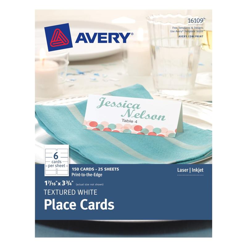 Avery Printable Blank Place Cards With Sure Feed, 1-7/16in x 3-3/4in, Textured White, 150 Customizable Tent Cards (Min Order Qty 6) MPN:AVE16109