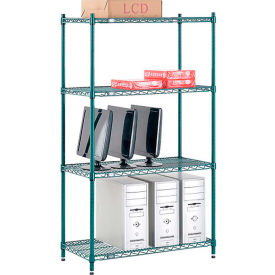 Nexel® 4 Shelf Poly-Green® Wire Shelving Unit Starter 36