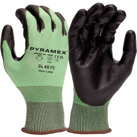 Pyramex® Cut Resistant Gloves Polyurethane Coated ANSI A4 S Green GL407CS